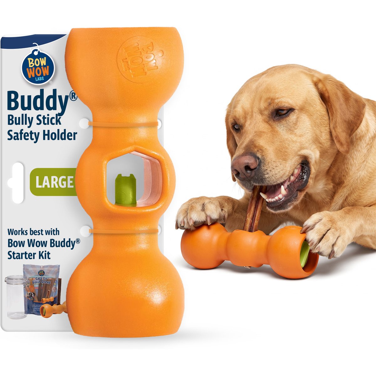 Bow Wow Labs Buddy Safety Device Bully Stick Treat Holder, Orange, Large