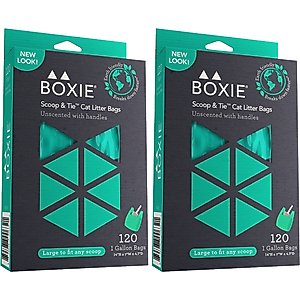 Boxiecat Scoop & Tie Cat Litter Waste Bag, 120 count, bundle of 2
