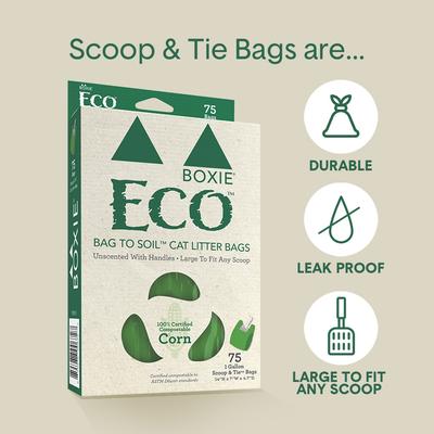 Show full view: Boxiecat Unscented Odor Control Clumping Clay Litter, 28-lb bag + Eco Scoop & Tie Cat Litter Waste Bag, 75 count slide 8 of 9