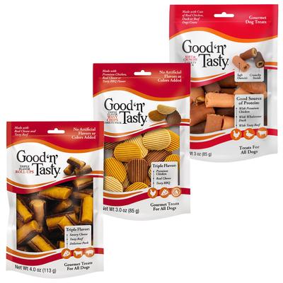 Show full view: Branded Pack - Good 'n' Tasty Roll-Ups, Soft & Crunchy & Wavy Chips Dog Treats slide 1 of 9