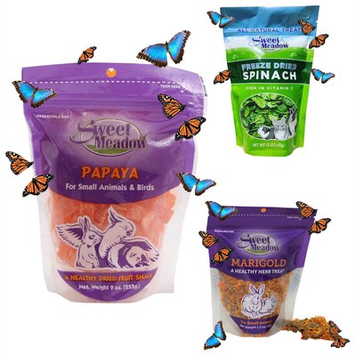 Sweet Meadow Farm Branded Pack - Sweet Meadow Farm Freeze-Dried Small Pet Treat, Dried Papaya Treats, Marigold Herb Treats