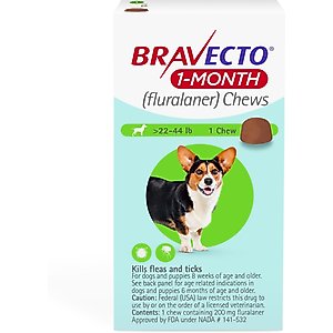 Bravecto 1-Month Chew for Dogs, 22-44 lbs, (Green Box), 1 Chew (1-mo. supply)