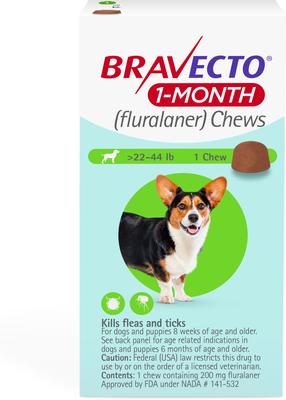 BRAVECTO 1-Month Chew for Dogs, 22-44 lbs, (Green Box), Chew (1