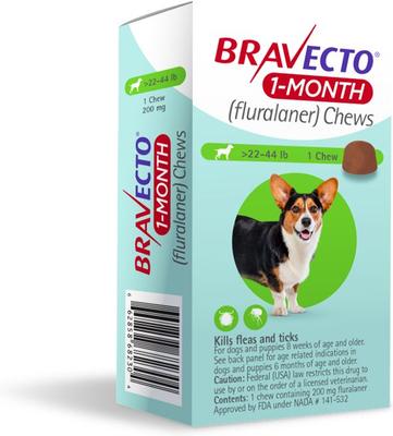 Show full view: Bravecto 1-Month Chew for Dogs, 22-44 lbs, (Green Box), 1 Chew (1-mo. supply) slide 2 of 7