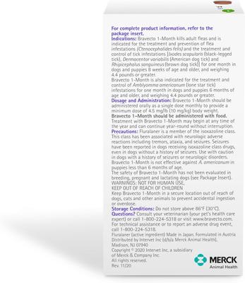 Show full view: Bravecto 1-Month Chew for Dogs, 22-44 lbs, (Green Box), 1 Chew (1-mo. supply) slide 3 of 7