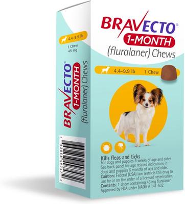 Show full view: Bravecto 1-Month Chew for Dogs, 4.4-9.9 lbs, (Yellow Box), 1 Chew (1-mo. supply) slide 2 of 7