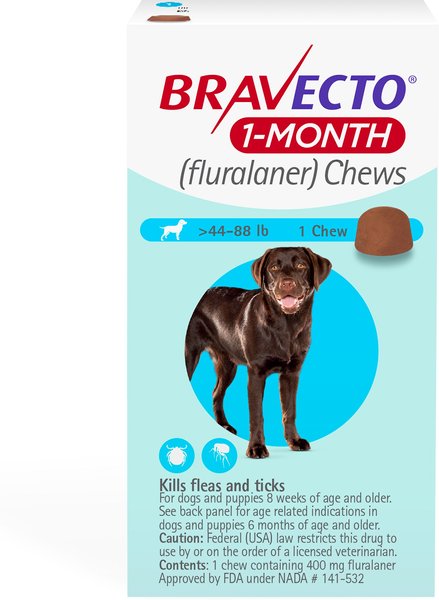 Show full view: Bravecto 1-Month Chew for Dogs, 44-88 lbs, (Blue Box), 1 Chew (1-mo. supply) slide 1 of 7