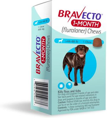 Show full view: Bravecto 1-Month Chew for Dogs, 44-88 lbs, (Blue Box), 1 Chew (1-mo. supply) slide 2 of 7
