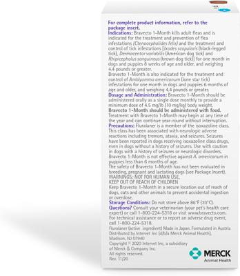 Show full view: Bravecto 1-Month Chew for Dogs, 44-88 lbs, (Blue Box), 1 Chew (1-mo. supply) slide 3 of 7