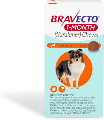 Show full view: Bravecto 1-Month Chew for Dogs, 9.9-22 lbs, (Orange Box), 1 Chew (1-mo. supply) slide 1 of 7