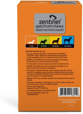 Show full view: Bravecto Chew, 4.4-9.9 lbs, (Yellow Box), 2 Chews (6-mos. supply) + Sentinel Spectrum Chew for Dogs, 2-8 lbs, (Orange Box), 6 Chews (6-mos. supply) slide 3 of 9
