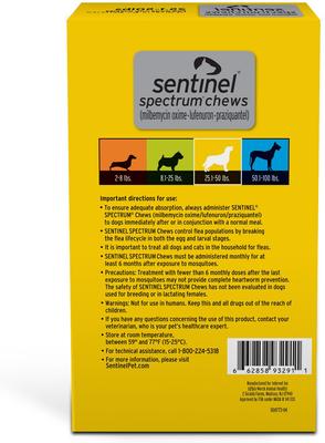 Show full view: Bravecto Chew, 44-88 lbs, (Blue Box), 2 Chews (6-mos. supply) + Sentinel Spectrum Chew for Dogs, 25.1-50 lbs, (Yellow Box), 6 Chews (6-mos. supply) slide 3 of 9
