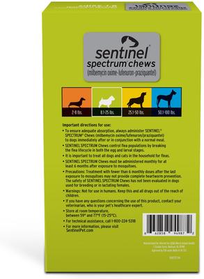 Show full view: Bravecto Chew, 88-123 lbs, (Pink Box), 2 Chews (6-mos. supply) + Sentinel Spectrum Chew for Dogs, 8.1-25 lbs, (Green Box), 6 Chews (6-mos. supply) slide 3 of 9
