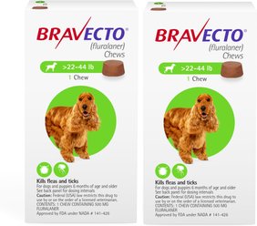 Bravecto CHEW for Dogs, 22-44 lbs, (Green Box), 2 Chews (24-wks. supply)