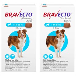 Bravecto CHEW for Dogs, 44-88 lbs, (Blue Box), 2 Chews (24-wks. supply)