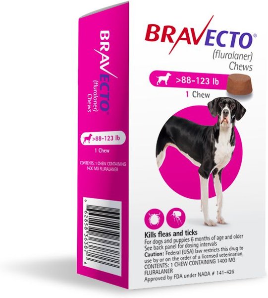 Bravecto Chew for Dogs, 88-123 lbs, (Pink Box)