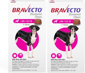 Bravecto CHEW for Dogs, 88-123 lbs, (Pink Box), 2 Chews (24-wks. supply)