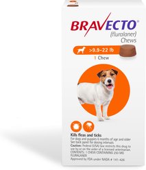 Bravecto Chew for Dogs, 9.9-22 lbs, (Orange Box), 1 Chew (12-wks. supply)