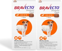 Bravecto Chew for Dogs, 9.9-22 lbs, (Orange Box), 2 Chews (24-wks. supply)