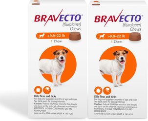 Bravecto CHEW for Dogs, 9.9-22 lbs, (Orange Box), 2 Chews (24-wks. supply)