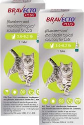Bravecto Plus Topical Solution for Cats, 2.6-6.2 lbs, (Green Box), 2 Doses (4-mos. supply)