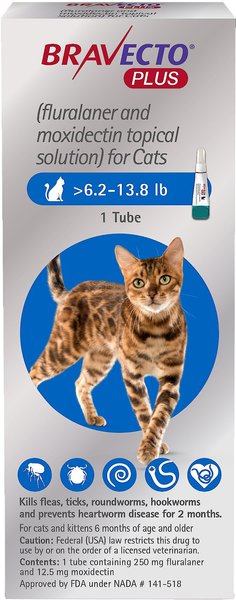 Bravecto Plus Topical Solution for Cats, >6.2-13.8 lbs, (Blue Box)