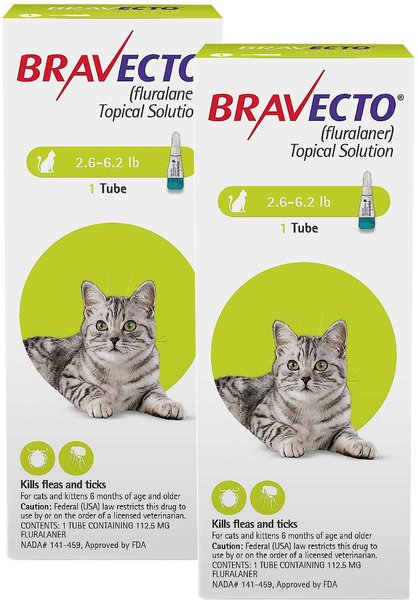 Bravecto Topical Solution for Cats, 2.6-6.2 lbs, (Green Box)