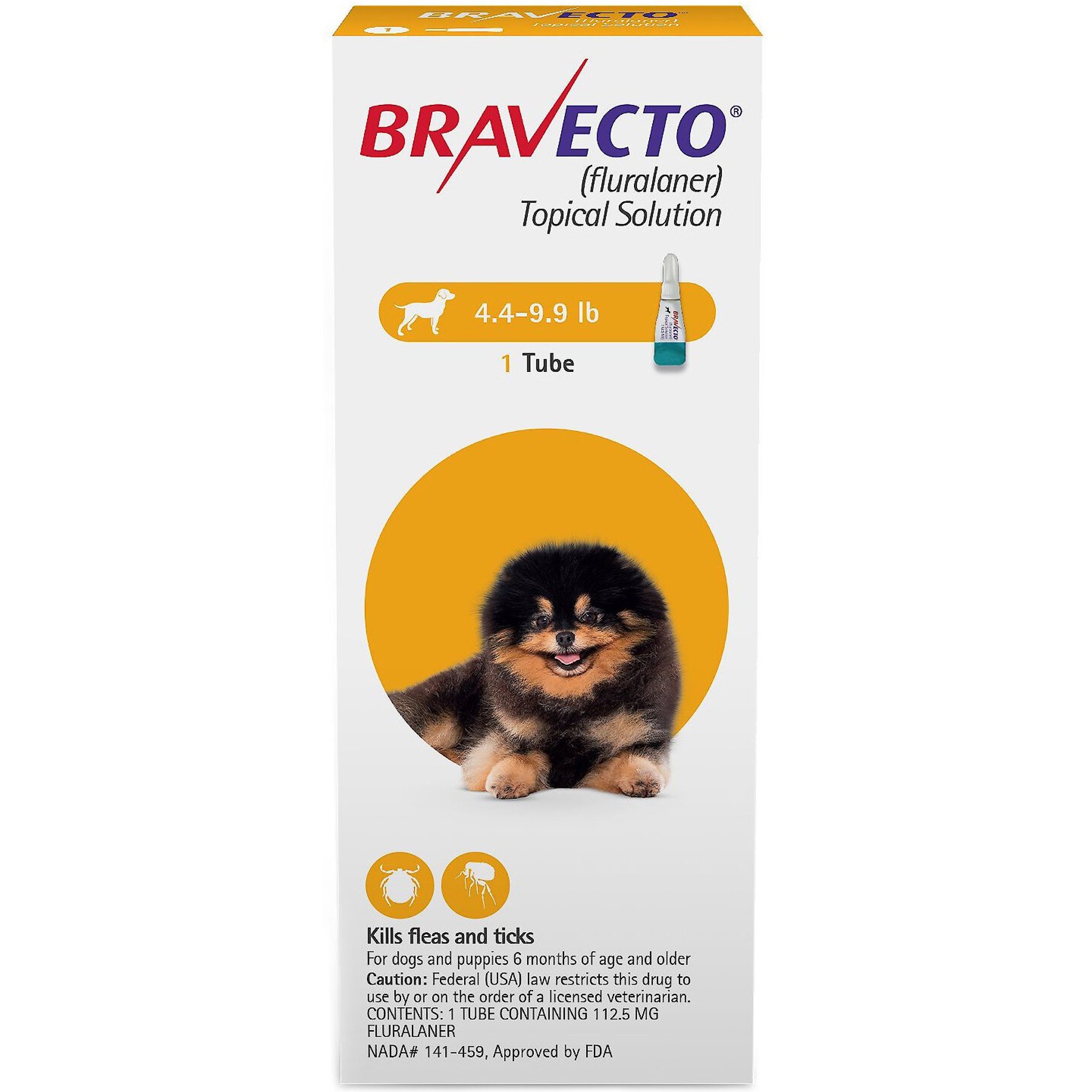 Bravecto TOPICAL SOLUTION for Dogs, 4.4-9.9 lbs, (Yellow Box), 2 Doses (24-wks. supply)