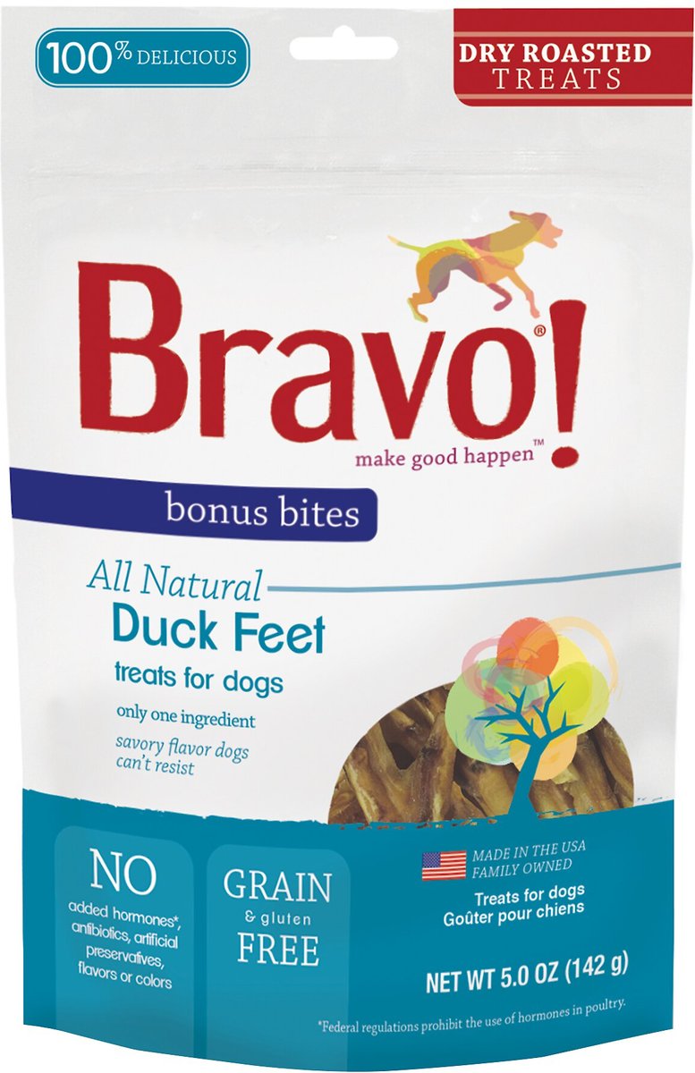 Bravo! Bonus Bites Duck Feet Dry-Roasted Freeze-Dried Dog Treats, 5-oz bag