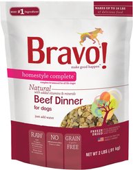 Bravo! Homestyle Complete Beef Dinner Grain-Free Freeze-Dried Dehydrated Dog Food, 2-lb bag