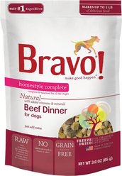 Bravo! Homestyle Complete Beef Dinner Grain-Free Freeze-Dried Dehydrated Dog Food, 3-oz bag