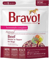 Bravo! Homestyle Complete Beef Dinner Grain-Free Freeze-Dried Dehydrated Dog Food, 4-lb bag slide 1 of 7