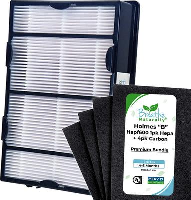Show full view: Breathe Naturally HEPA & Carbon Replacement Filters for Holmes HAPF600 Series Air Purifiers, 1 count Hepa & 4 count Filters slide 1 of 2
