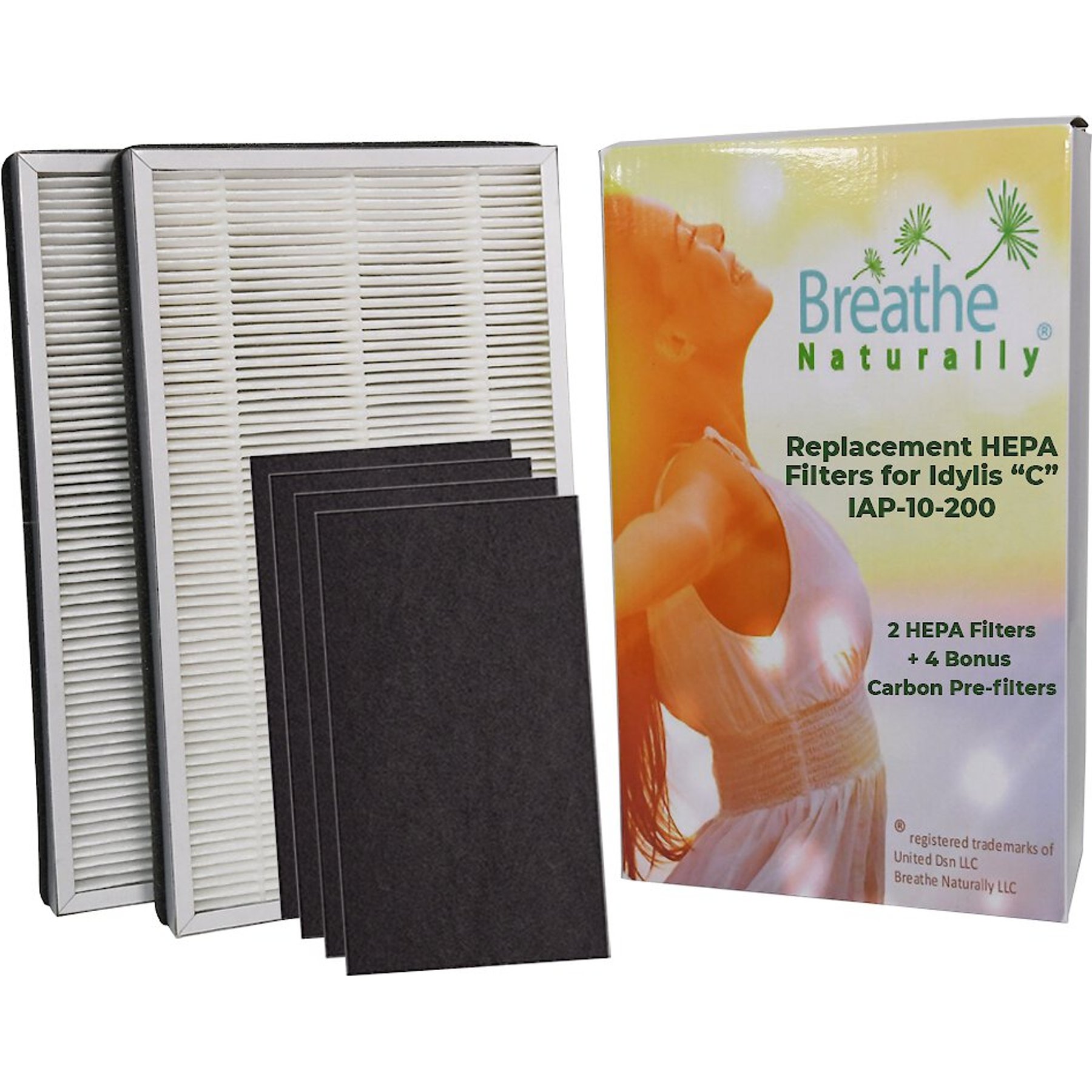 Breathe Naturally HEPA & Carbon Replacement Filters for Idylis "C" IAP-10-200 Series Air Purifiers, 6 count
