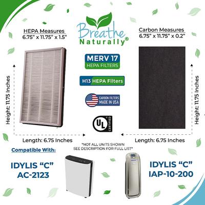Show full view: Breathe Naturally HEPA & Carbon Replacement Filters for Idylis "C" IAP-10-200 Series Air Purifiers, 6 count slide 2 of 2