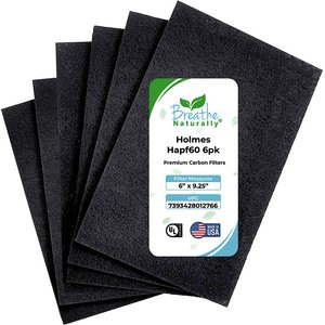 Breathe Naturally Replacement Carbon Prefilters for Holmes HAPF60 Series Air Purifiers, 6 count