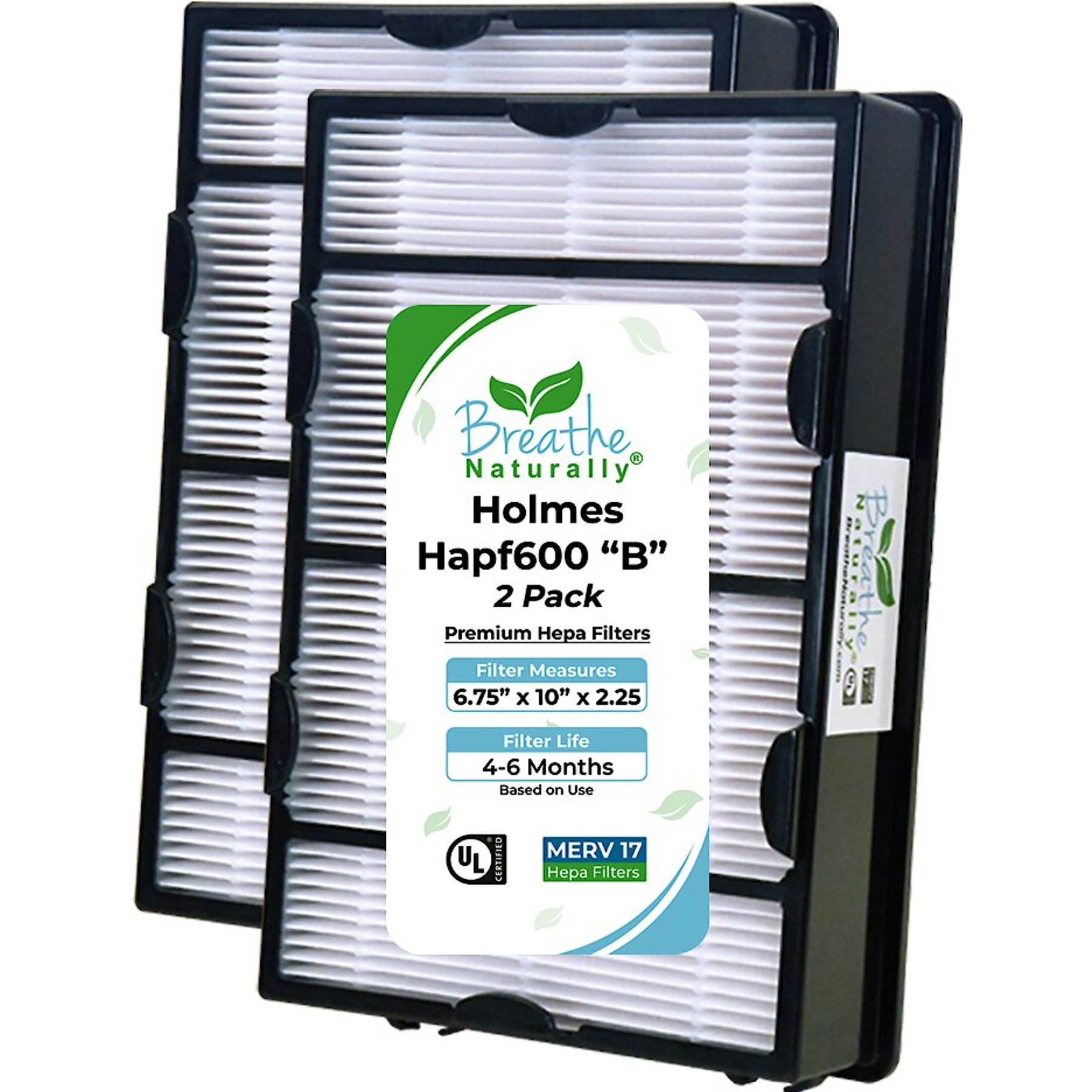 Breathe Naturally Replacement HEPA Filter "B" for Holmes HAPF600 Series Air Purifiers, 2 count
