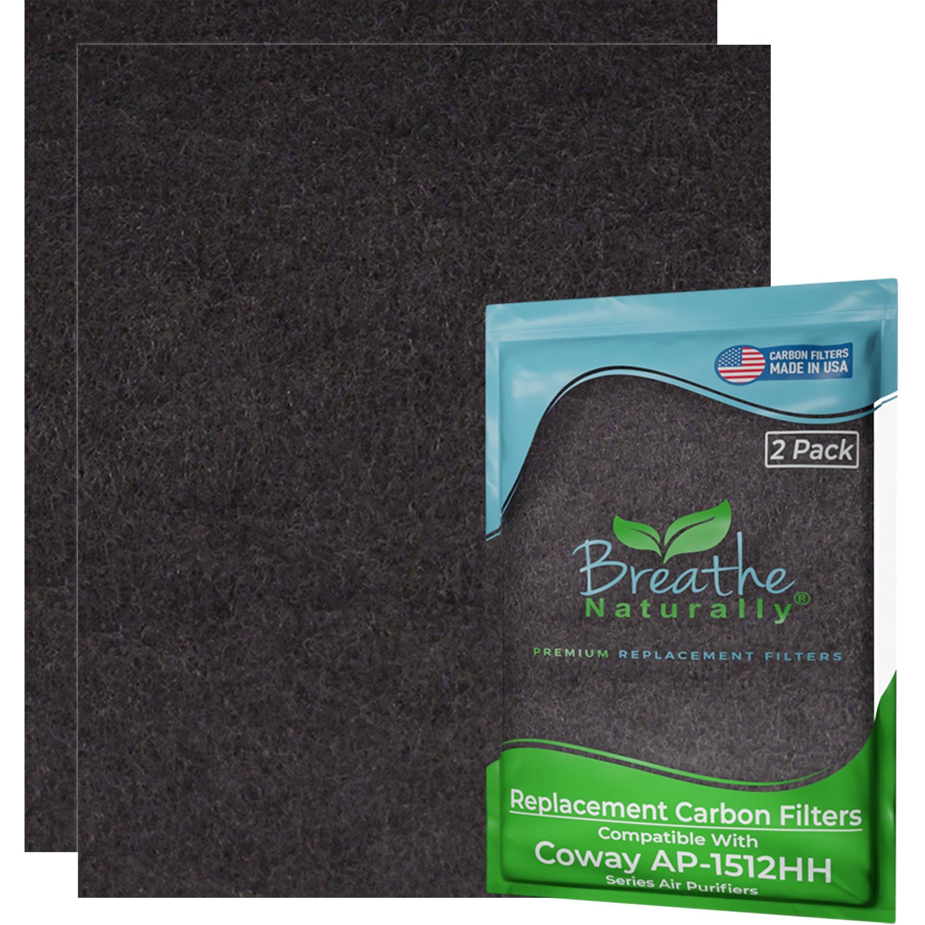 Breathe Naturally Replacement Carbon Prefilter for Coway AP-1512HH Series Air Purifiers, 2 count