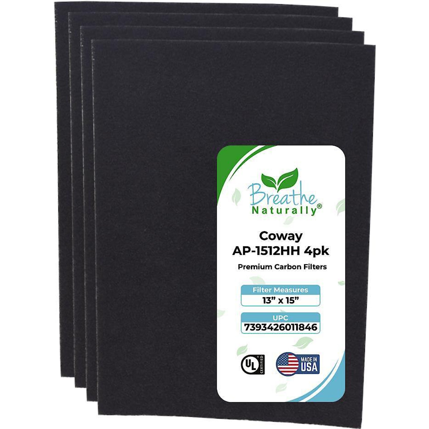 Breathe Naturally Replacement Carbon Prefilter for Coway AP-1512HH Series Air Purifiers, 4 count