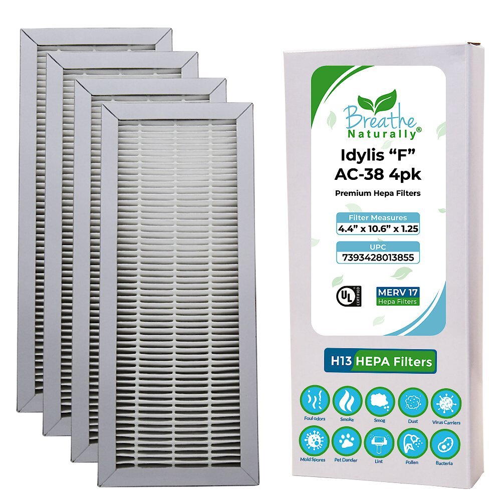 Breathe Naturally Replacement Hepa Filter For Idylis "f" Ac-38 Series Air Purifiers, 2 Count