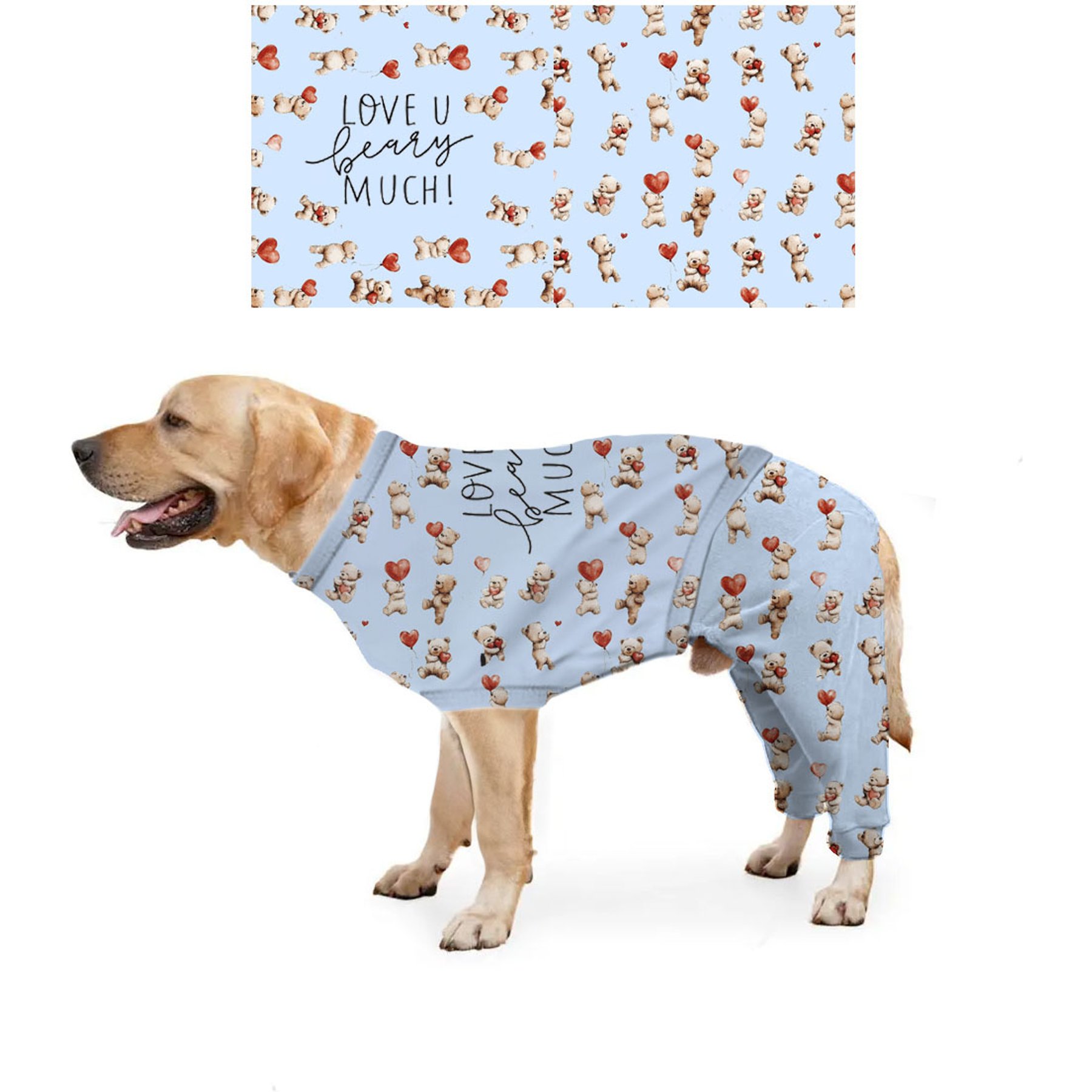 Brief Insanity Pup Insanity Beary Much Machine Washable Dog Pajamas, Blue, Medium
