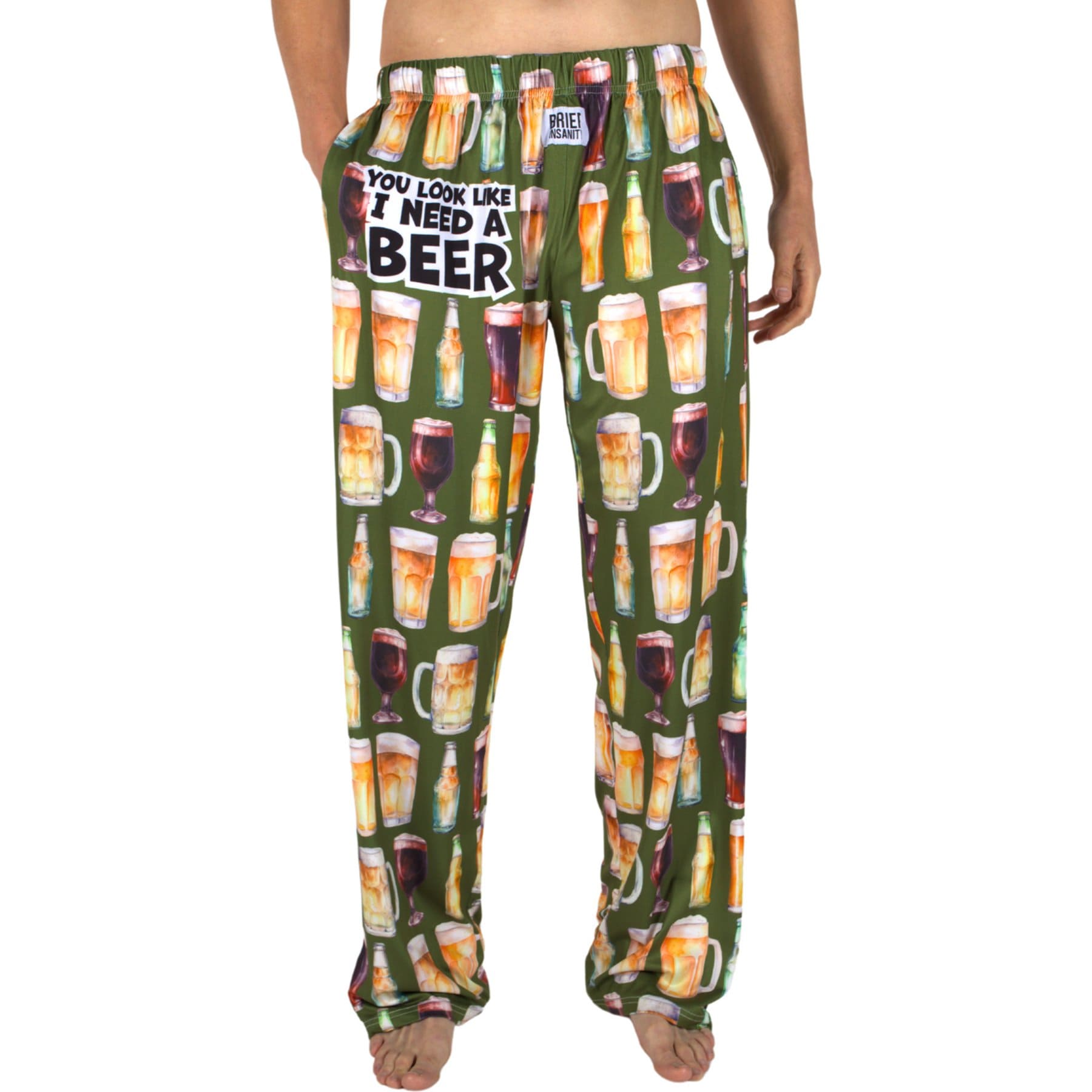 Brief Insanity You Look Like I Need A Beer Lounge Pajama Pants, Green, XX-Large
