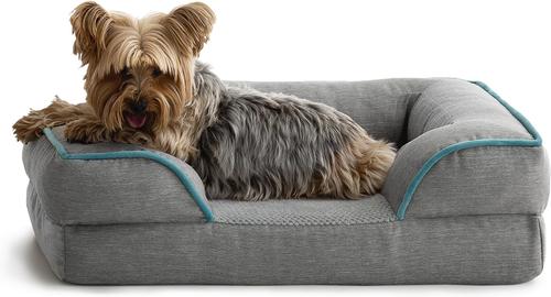 Show full view: Brindle Orthopedic Bolster Dog & Cat Bed with Removable Cover, Dove Gray/Blue, Medium slide 7 of 9