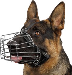 BRONZEDOG Adjustable Metal Basket Muzzle for Large Dogs, Steel, Medium