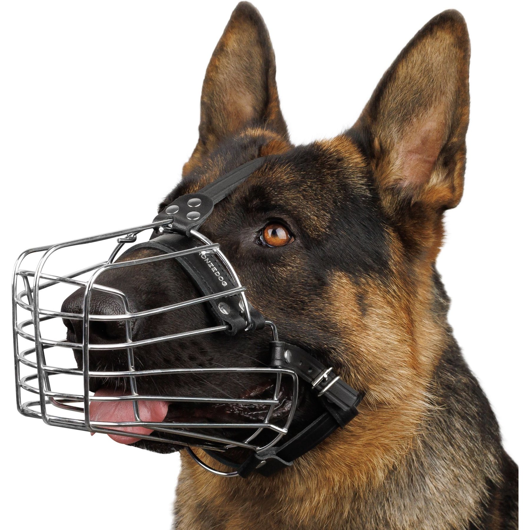 BRONZEDOG Adjustable Metal Basket Muzzle for Large Dogs, Steel, Medium