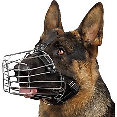 BRONZEDOG Adjustable Metal Basket Muzzle for Large Dogs, Steel, Medium