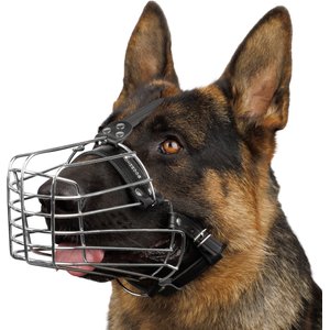 BRONZEDOG Adjustable Metal Basket Muzzle for Large Dogs, Steel, Medium