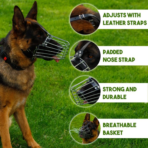 BRONZEDOG Adjustable Metal Basket Muzzle for Large Dogs, Steel, Medium