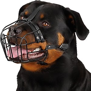 BRONZEDOG Adjustable Metal Wire Basket Muzzle for Large Dogs, Black, Large