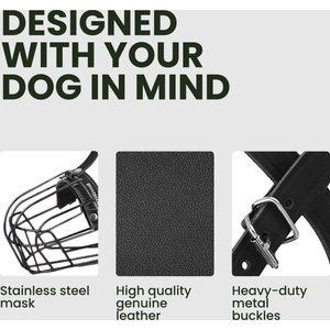 BRONZEDOG Adjustable Metal Wire Basket Muzzle for Large Dogs, Black, Large